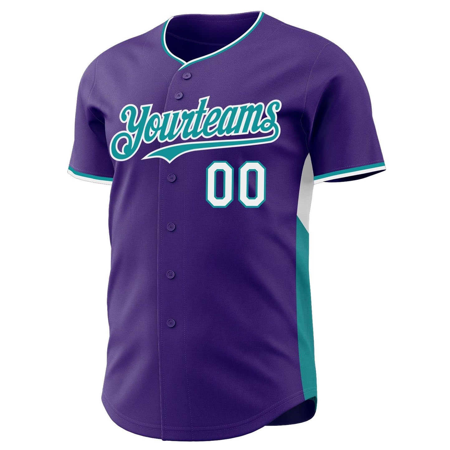 Custom Purple Teal-White Classic Color Block Side Panel Stripe Authentic Baseball Jersey view 2