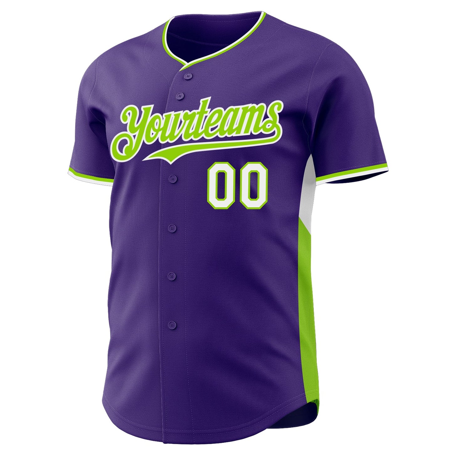 Custom Purple Neon Green-White Classic Color Block Side Panel Stripe Authentic Baseball Jersey view 2