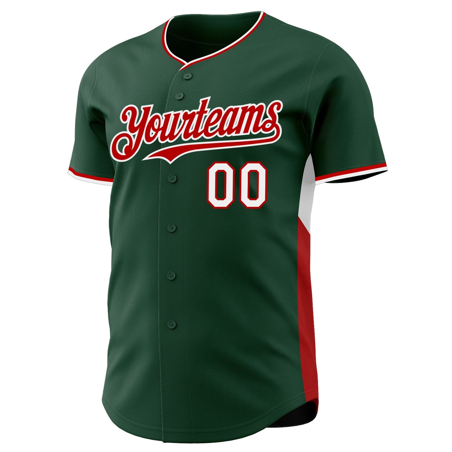 Custom Green Red-White Classic Color Block Side Panel Stripe Authentic Baseball Jersey view 2