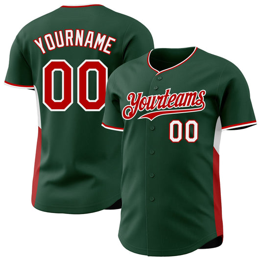 Custom Green Red-White Classic Color Block Side Panel Stripe Authentic Baseball Jersey - Main View