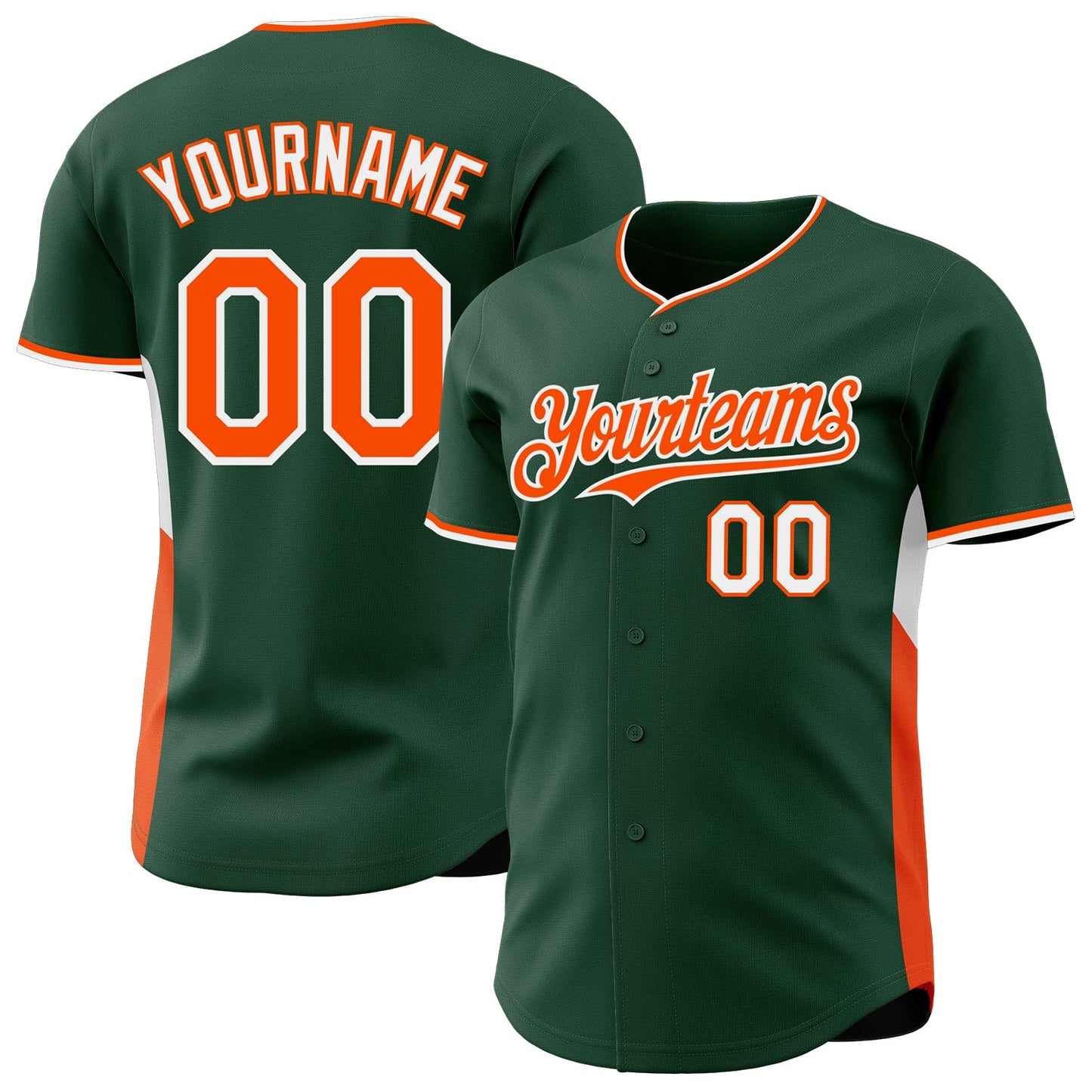 Custom Green Orange-White Classic Color Block Side Panel Stripe Authentic Baseball Jersey - Main View