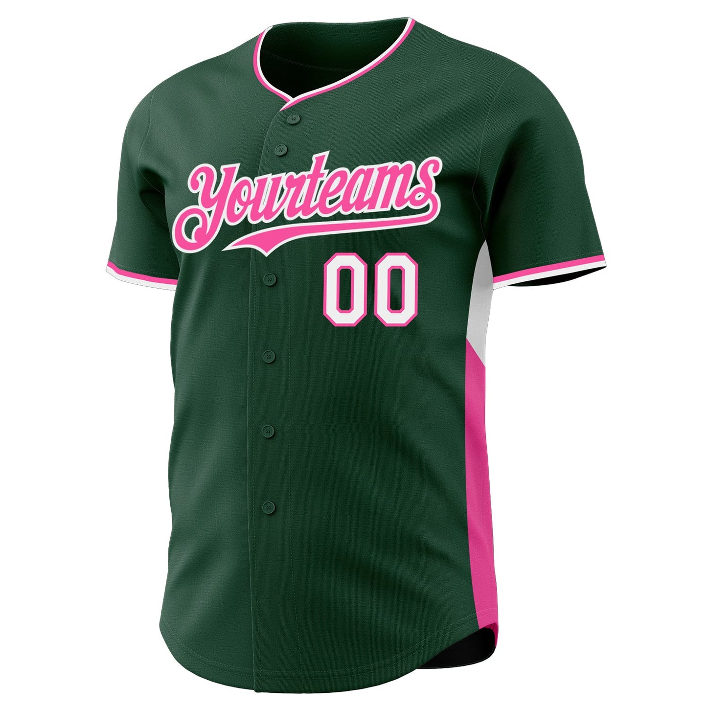 Custom Green Pink-White Classic Color Block Side Panel Stripe Authentic Baseball Jersey view 2