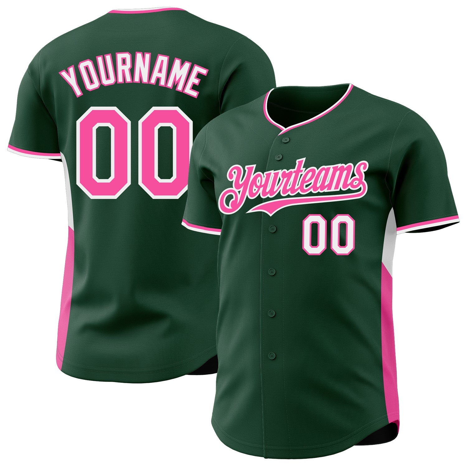 Custom Green Pink-White Classic Color Block Side Panel Stripe Authentic Baseball Jersey - Main View