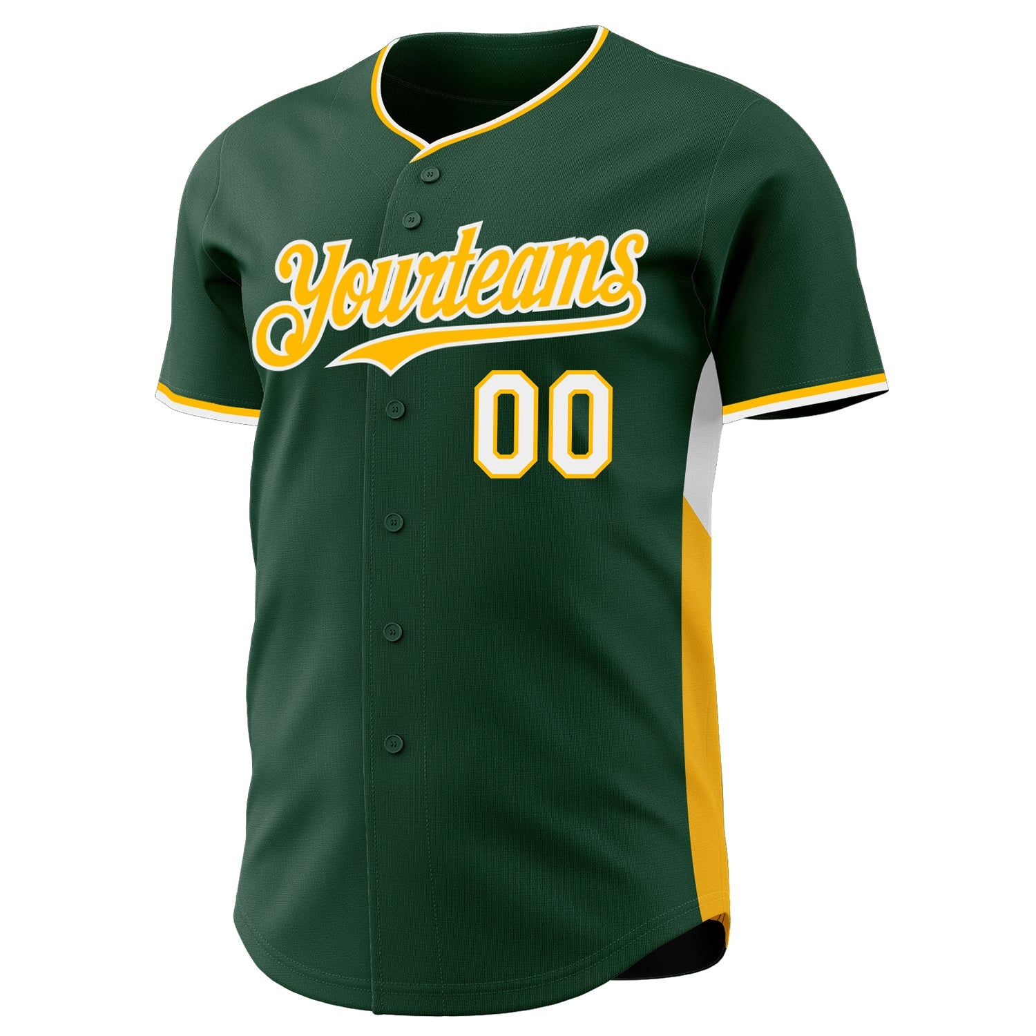Custom Green Gold-White Classic Color Block Side Panel Stripe Authentic Baseball Jersey view 2