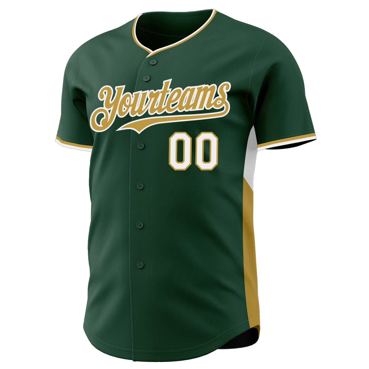 Custom Green Old Gold-White Classic Color Block Side Panel Stripe Authentic Baseball Jersey view 2