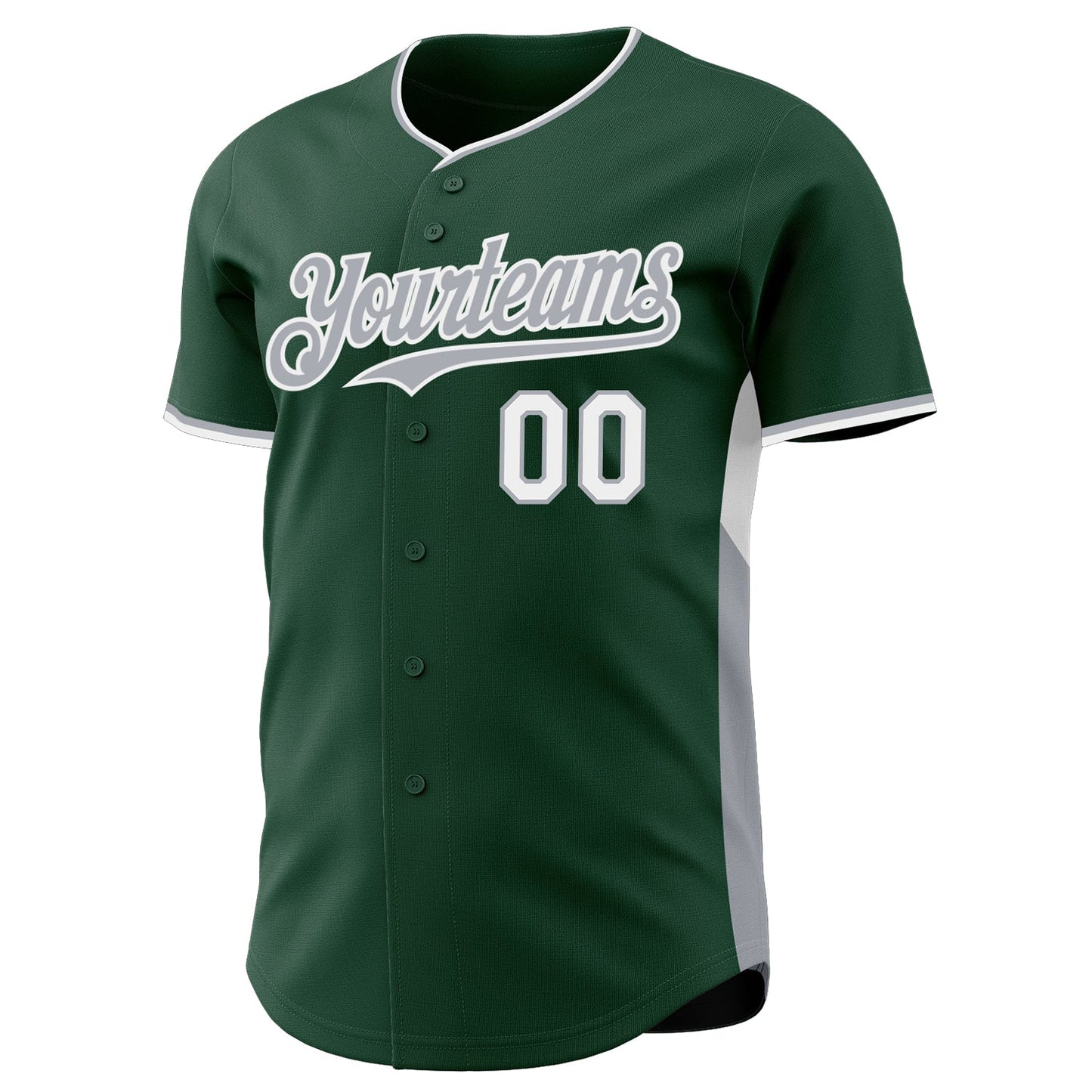 Custom Green Gray-White Classic Color Block Side Panel Stripe Authentic Baseball Jersey view 2