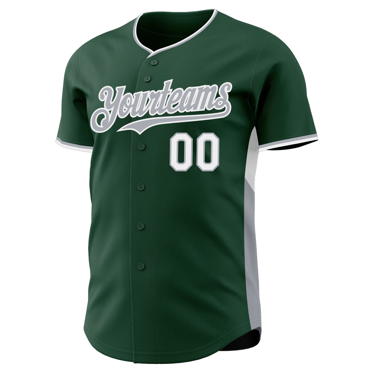 Custom Green Gray-White Classic Color Block Side Panel Stripe Authentic Baseball Jersey view 2