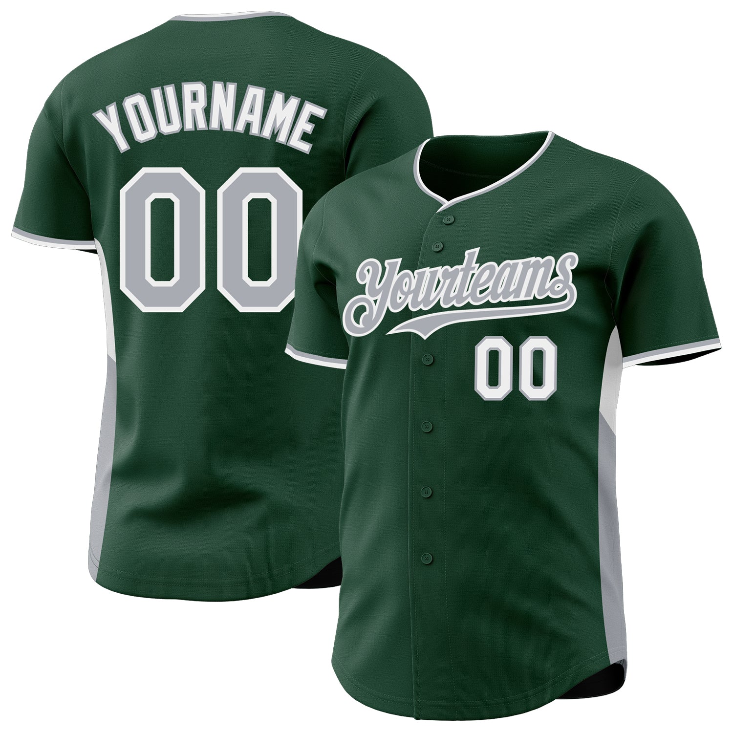 Custom Green Gray-White Classic Color Block Side Panel Stripe Authentic Baseball Jersey - Main View