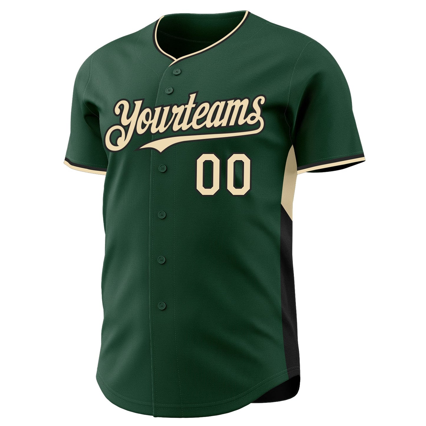 Custom Green Cream-Black Classic Color Block Side Panel Stripe Authentic Baseball Jersey view 2