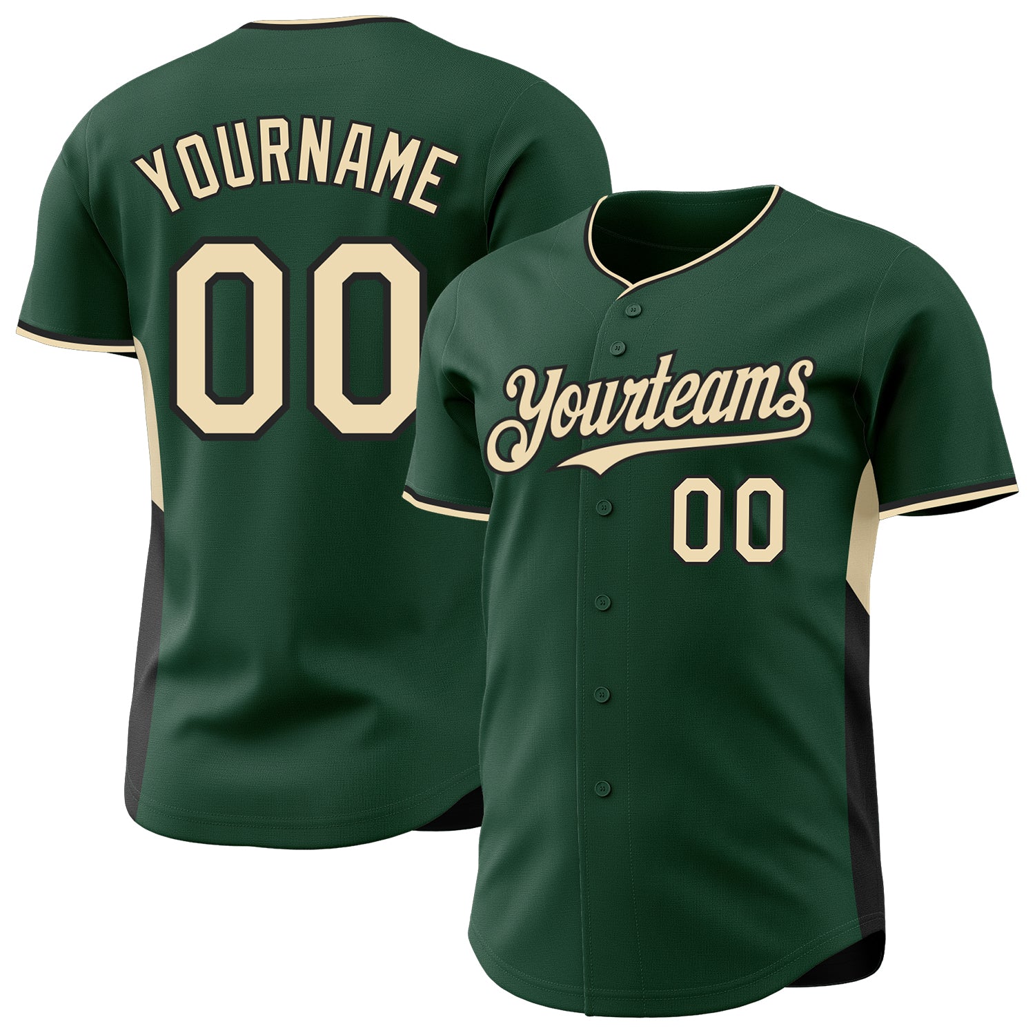 Custom Green Cream-Black Classic Color Block Side Panel Stripe Authentic Baseball Jersey - Main View