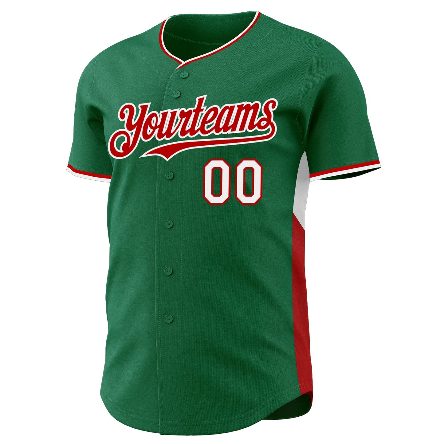 Custom Kelly Green Red-White Classic Color Block Side Panel Stripe Authentic Baseball Jersey view 2