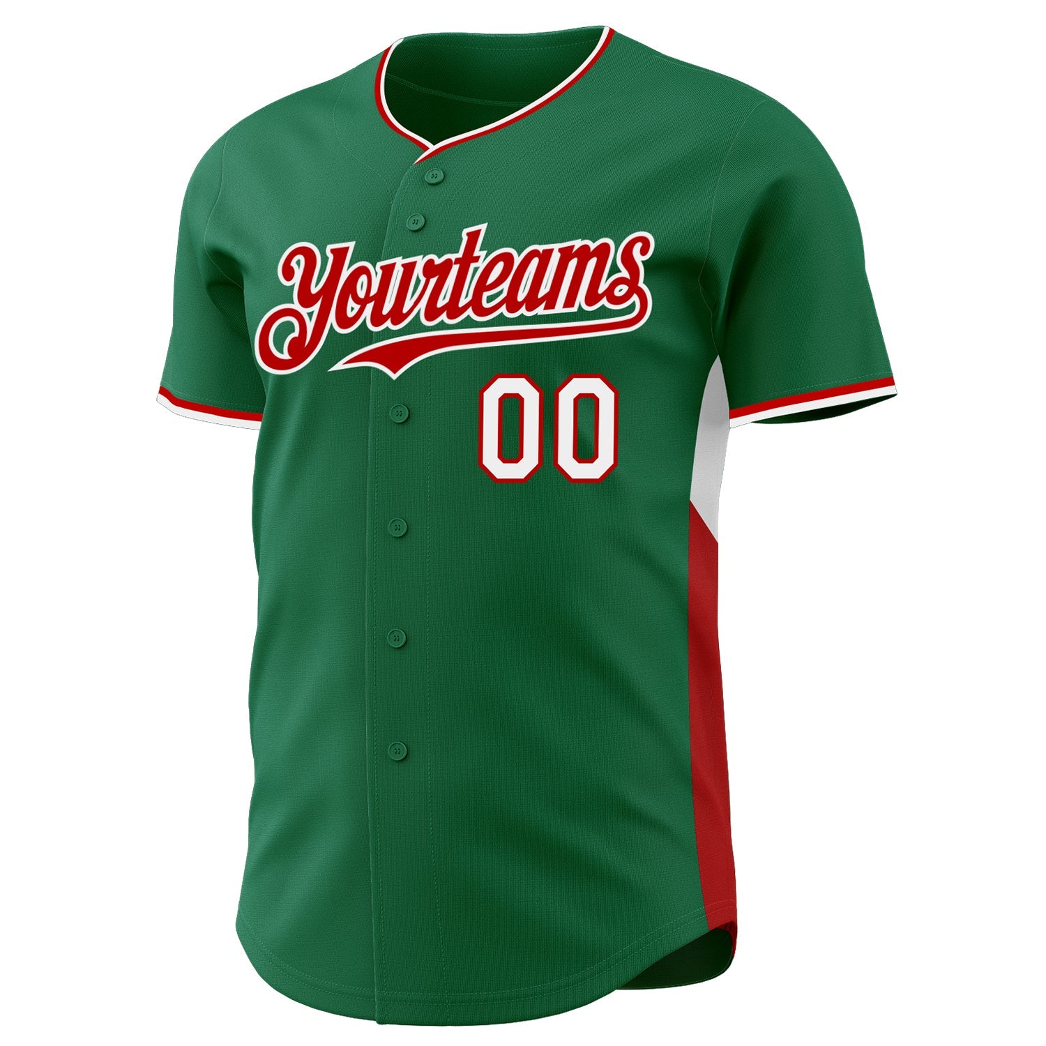 Custom Kelly Green Red-White Classic Color Block Side Panel Stripe Authentic Baseball Jersey view 2
