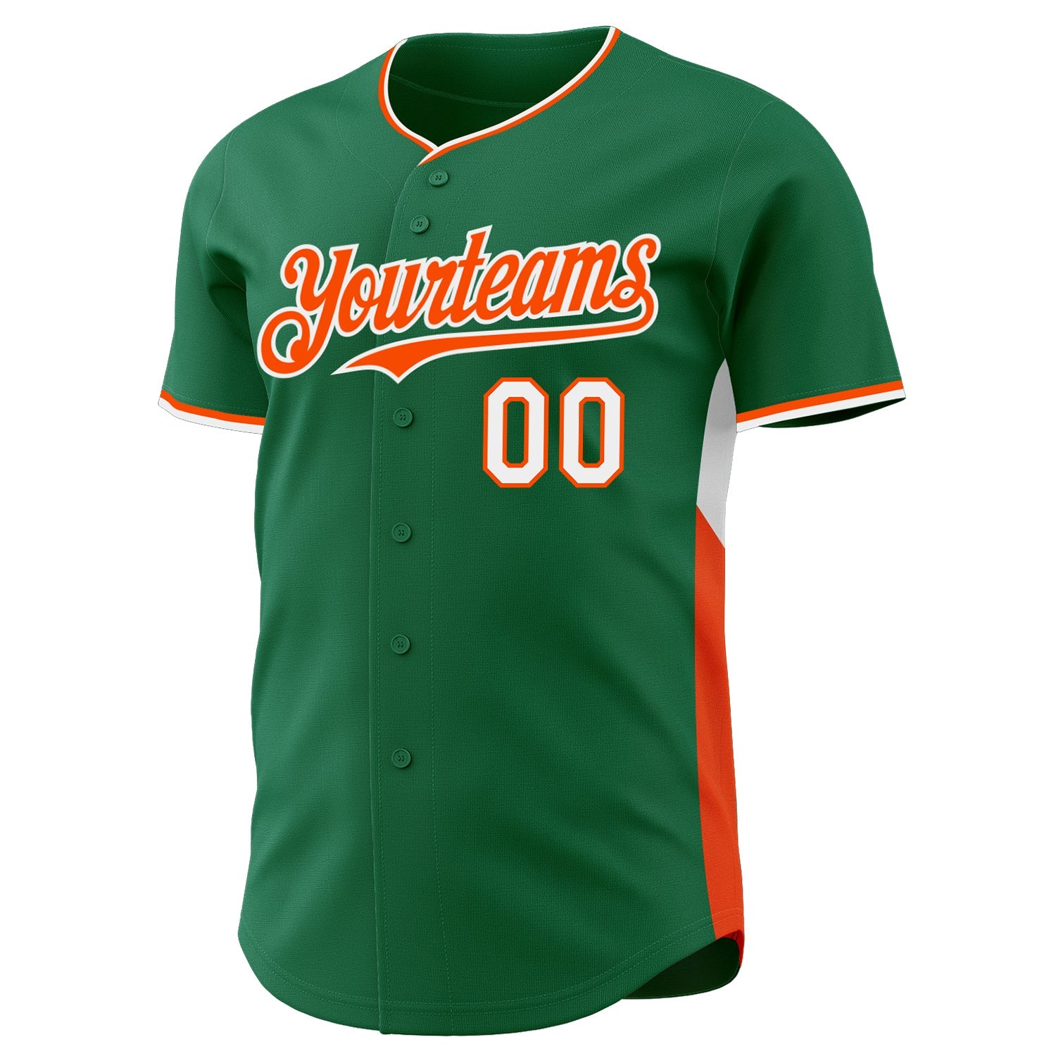 Custom Kelly Green Orange-White Classic Color Block Side Panel Stripe Authentic Baseball Jersey view 2