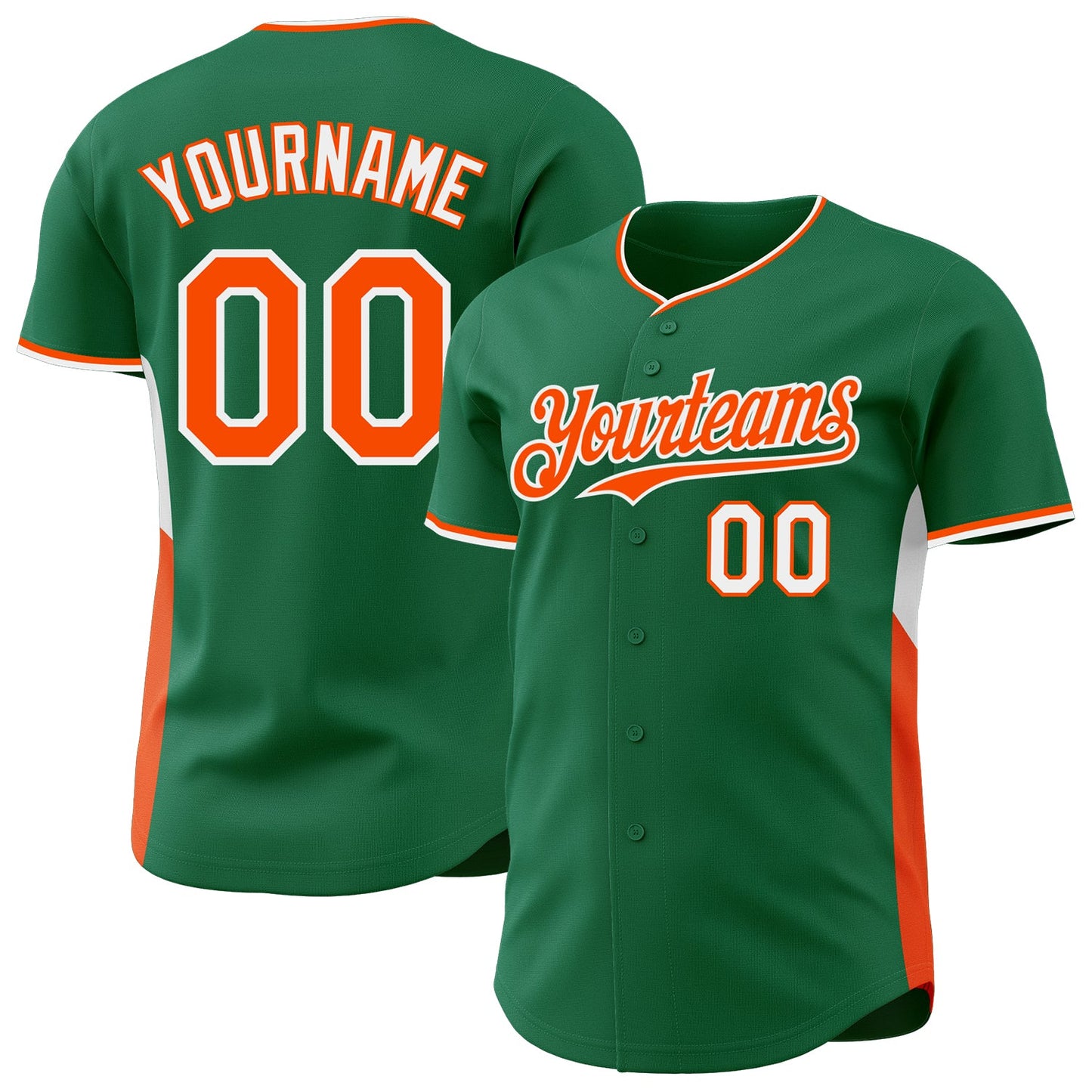 Custom Kelly Green Orange-White Classic Color Block Side Panel Stripe Authentic Baseball Jersey - Main View