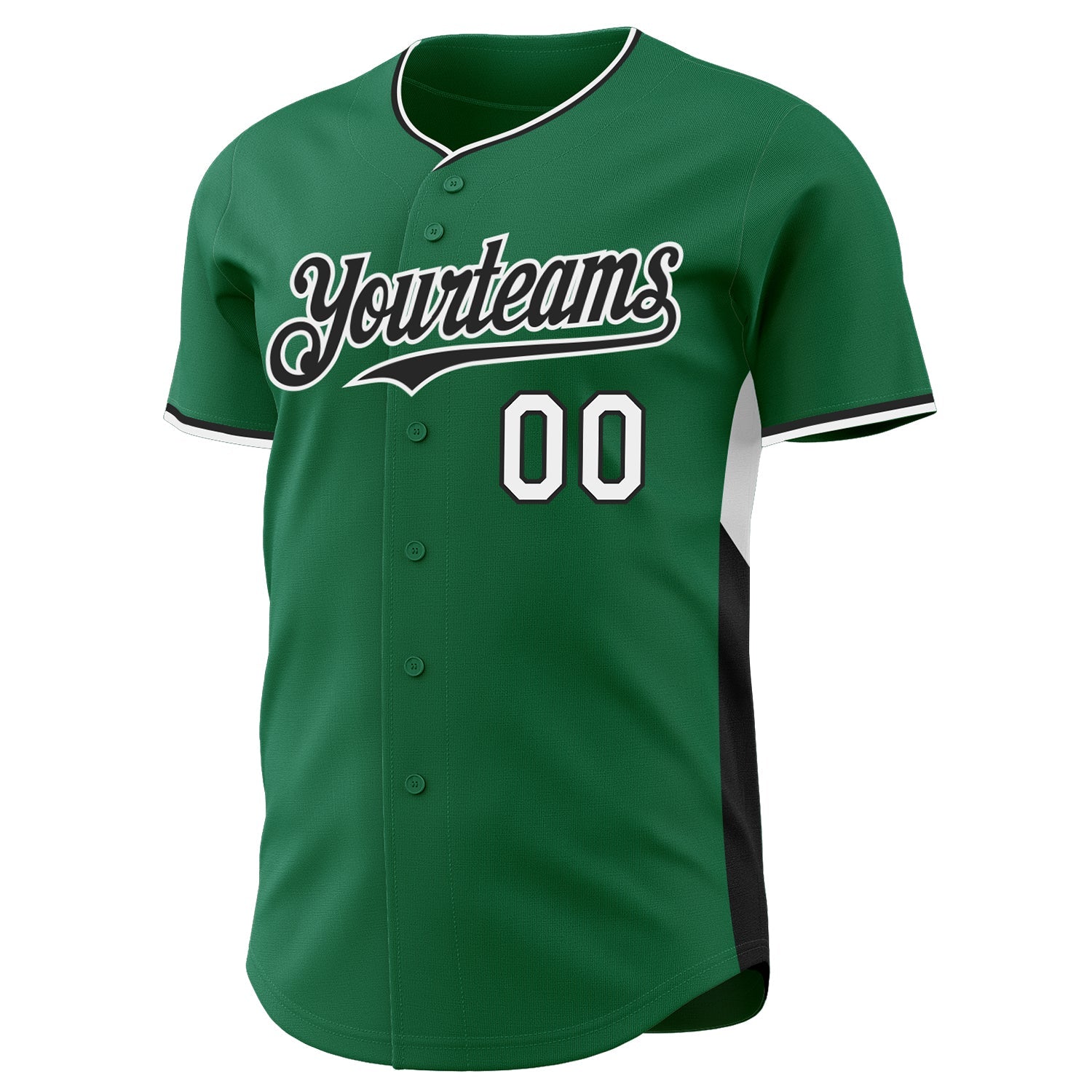 Custom Kelly Green Black-White Classic Color Block Side Panel Stripe Authentic Baseball Jersey view 2