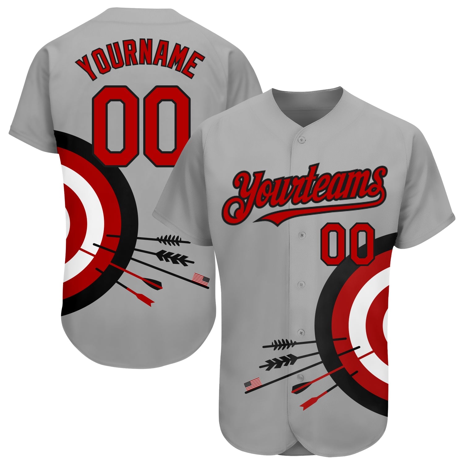 Custom Gray Red-Black 3D Pattern Design Dart Board Target Authentic Baseball Jersey - Main View