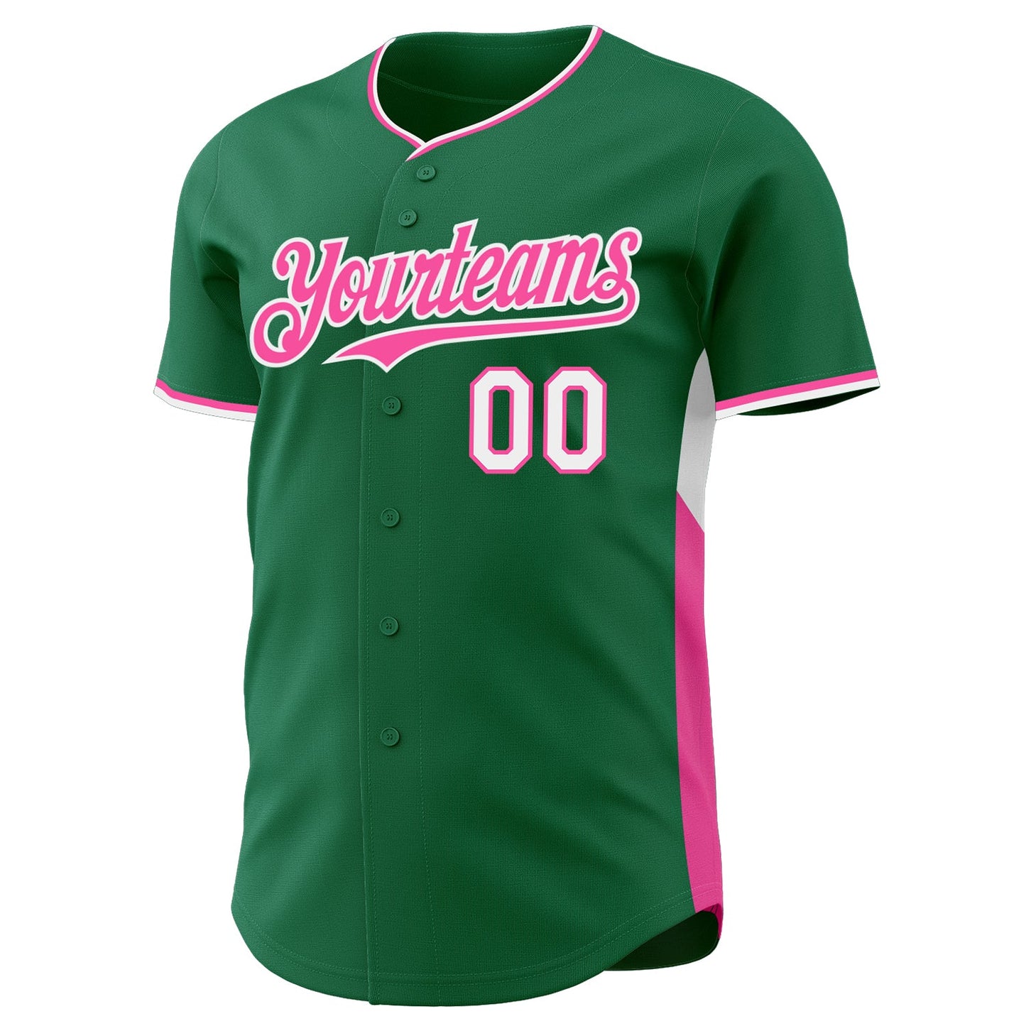 Custom Kelly Green Pink-White Classic Color Block Side Panel Stripe Authentic Baseball Jersey view 2