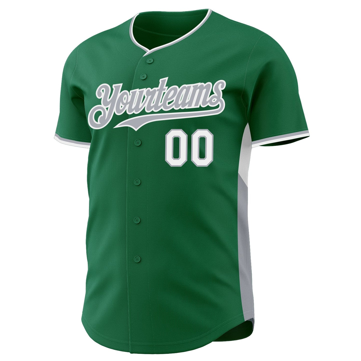 Custom Kelly Green Gray-White Classic Color Block Side Panel Stripe Authentic Baseball Jersey view 2
