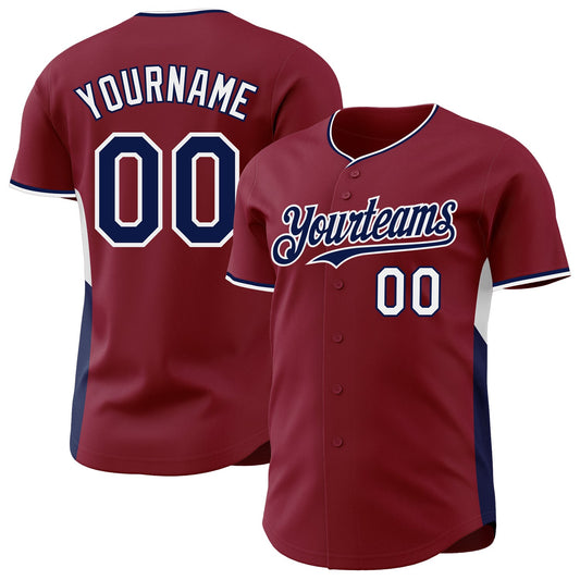 Custom Crimson Navy-White Classic Color Block Side Panel Stripe Authentic Baseball Jersey - Main View