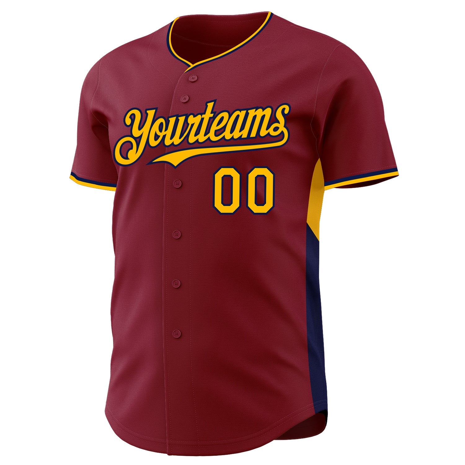 Custom Crimson Gold-Navy Classic Color Block Side Panel Stripe Authentic Baseball Jersey view 2