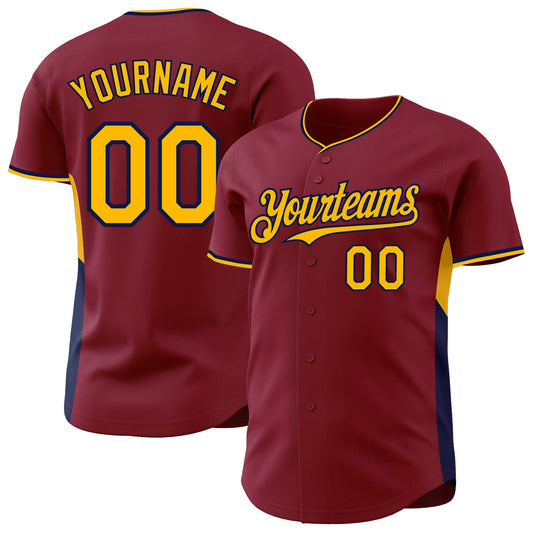 Custom Crimson Gold-Navy Classic Color Block Side Panel Stripe Authentic Baseball Jersey - Main View