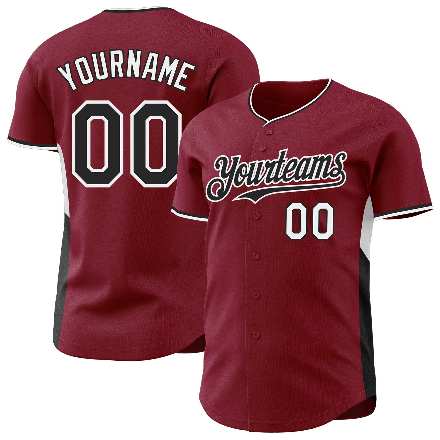 Custom Crimson Black-White Classic Color Block Side Panel Stripe Authentic Baseball Jersey - Main View
