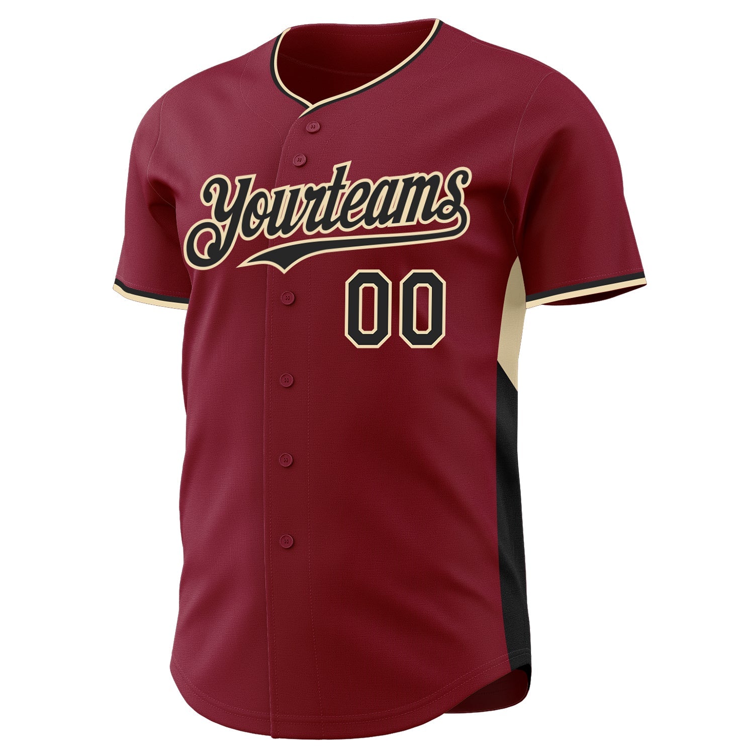 Custom Crimson Black-Cream Classic Color Block Side Panel Stripe Authentic Baseball Jersey view 2