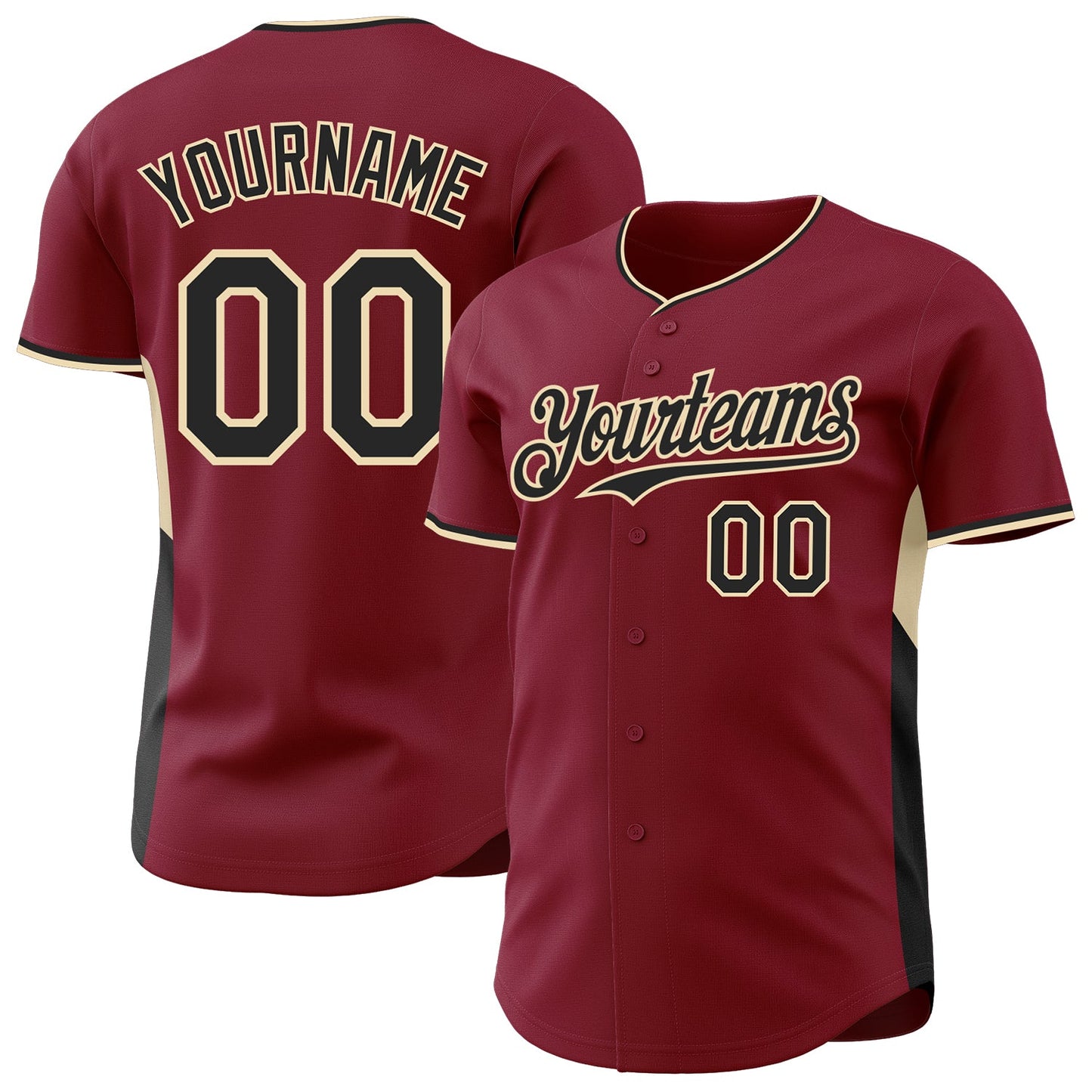 Custom Crimson Black-Cream Classic Color Block Side Panel Stripe Authentic Baseball Jersey - Main View