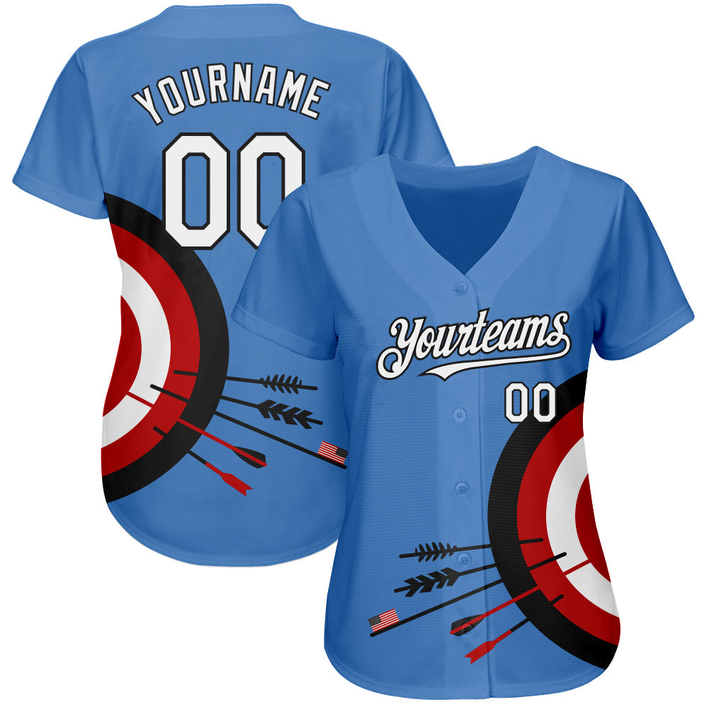 Custom Light Blue White-Black 3D Pattern Design Dart Board Target Authentic Baseball Jersey view 2