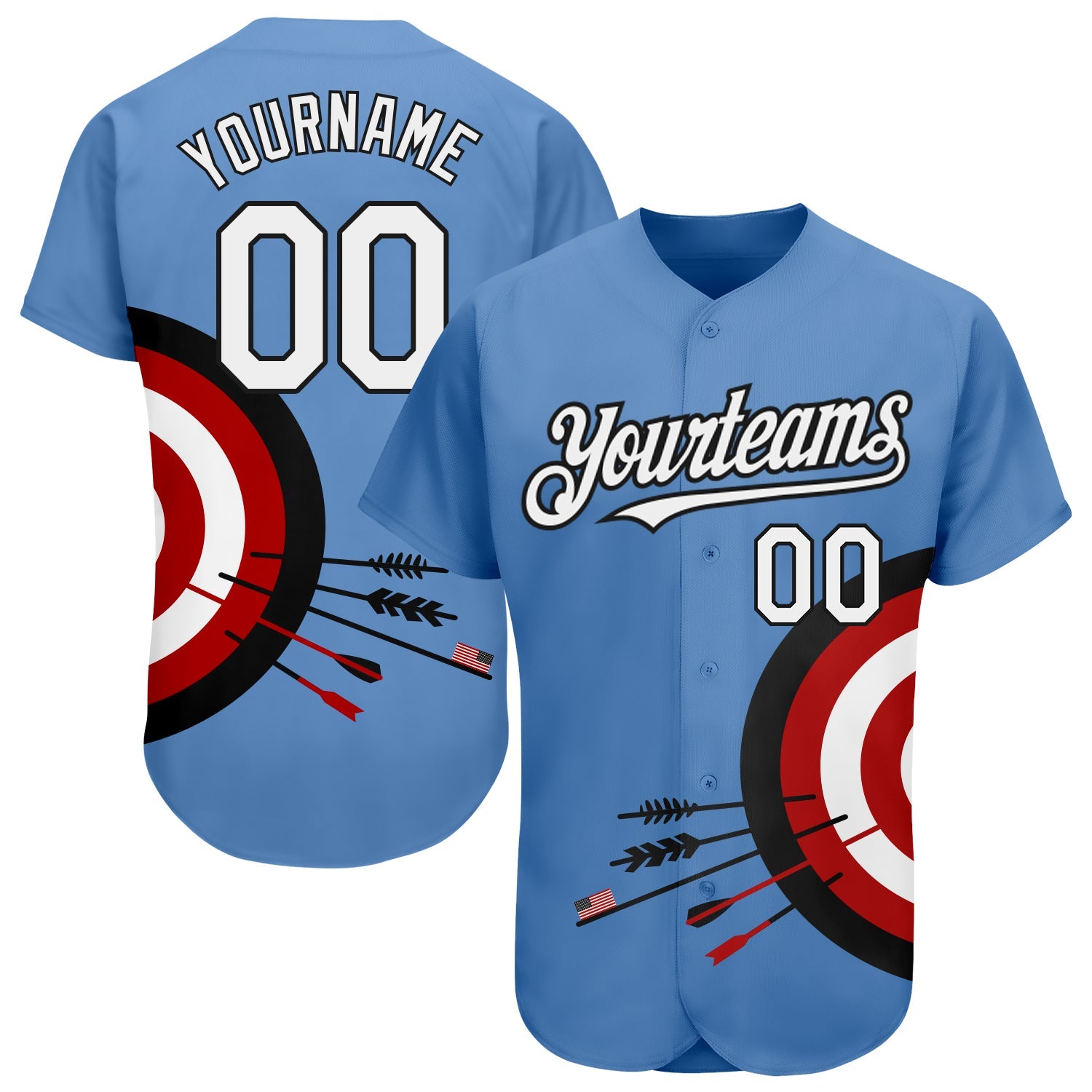 Custom Light Blue White-Black 3D Pattern Design Dart Board Target Authentic Baseball Jersey - Main View
