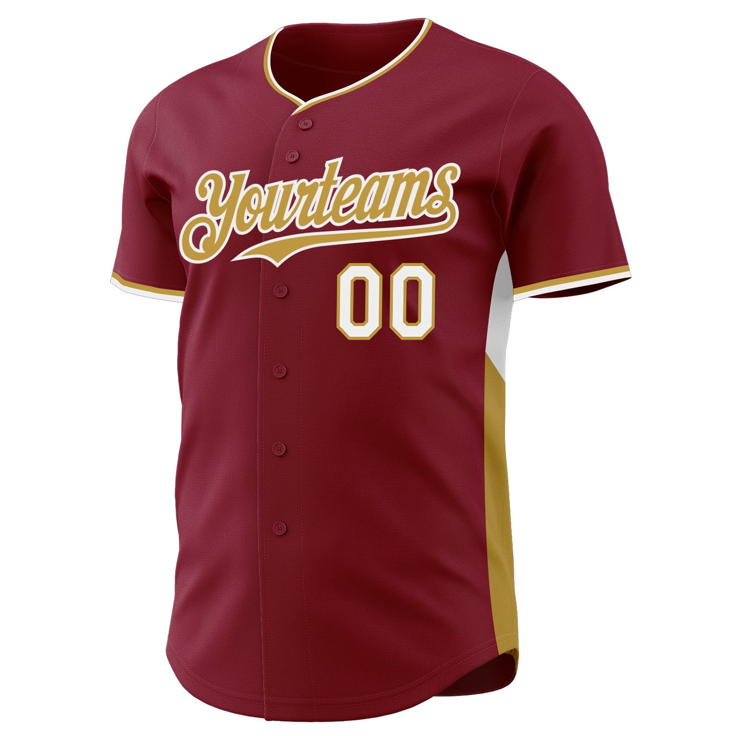 Custom Crimson Old Gold-White Classic Color Block Side Panel Stripe Authentic Baseball Jersey view 2