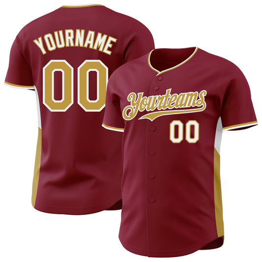 Custom Crimson Old Gold-White Classic Color Block Side Panel Stripe Authentic Baseball Jersey - Main View