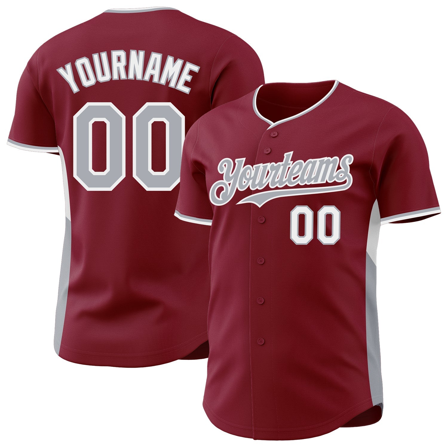 Custom Crimson Gray-White Classic Color Block Side Panel Stripe Authentic Baseball Jersey - Main View