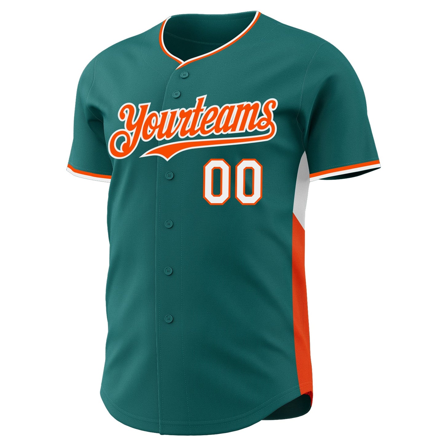 Custom Teal Orange-White Classic Color Block Side Panel Stripe Authentic Baseball Jersey view 2