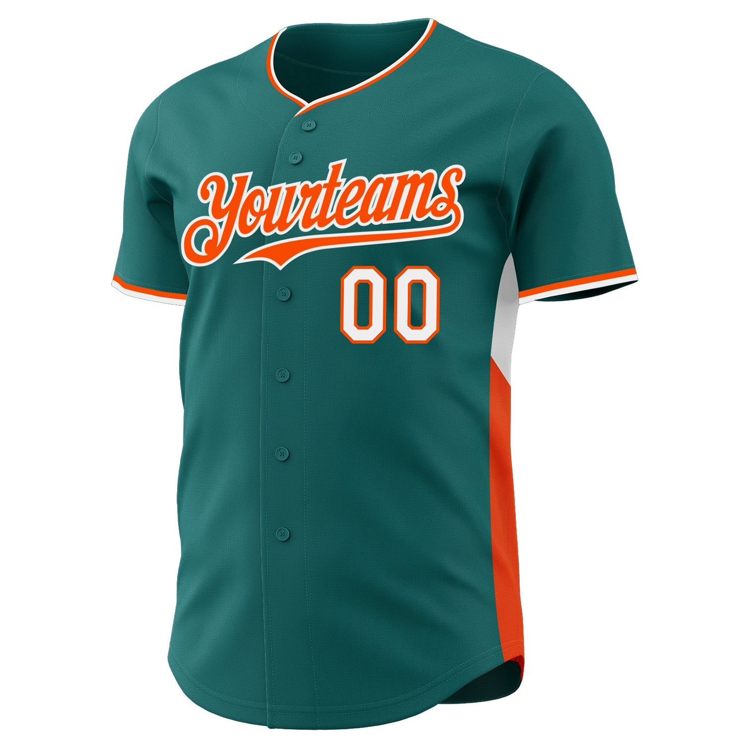 Custom Teal Orange-White Classic Color Block Side Panel Stripe Authentic Baseball Jersey view 2