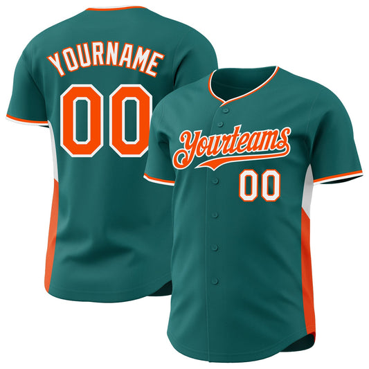 Custom Teal Orange-White Classic Color Block Side Panel Stripe Authentic Baseball Jersey - Main View