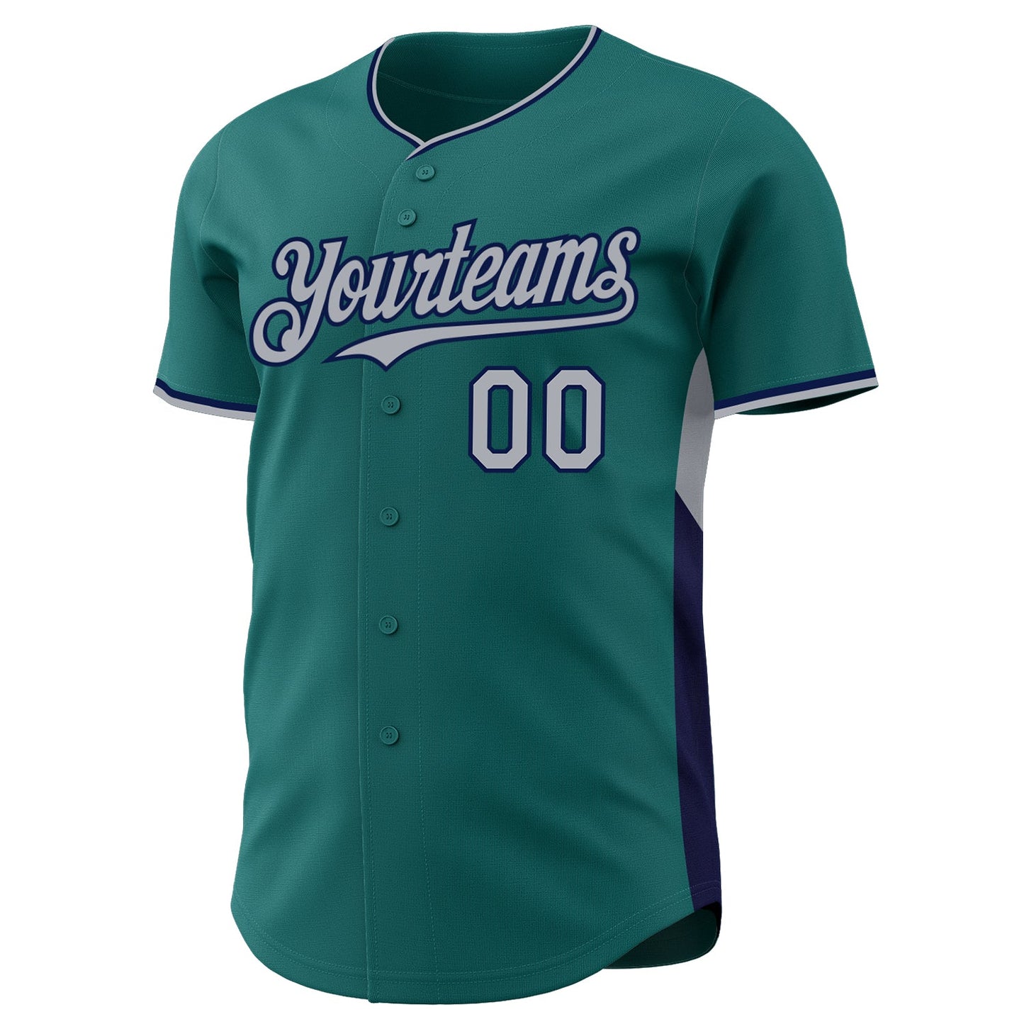 Custom Teal Gray-Navy Classic Color Block Side Panel Stripe Authentic Baseball Jersey view 2