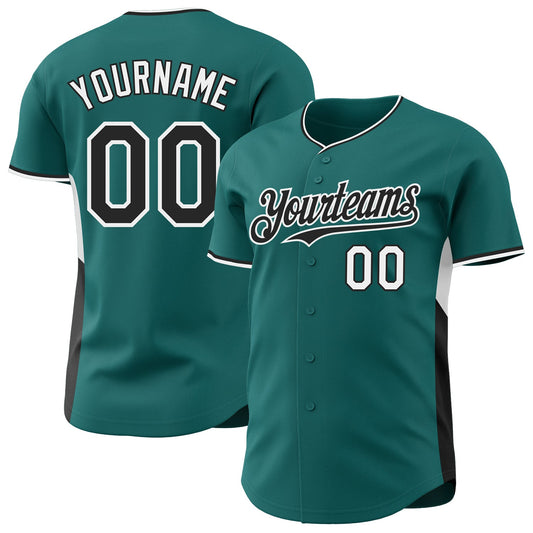 Custom Teal Black-White Classic Color Block Side Panel Stripe Authentic Baseball Jersey - Main View