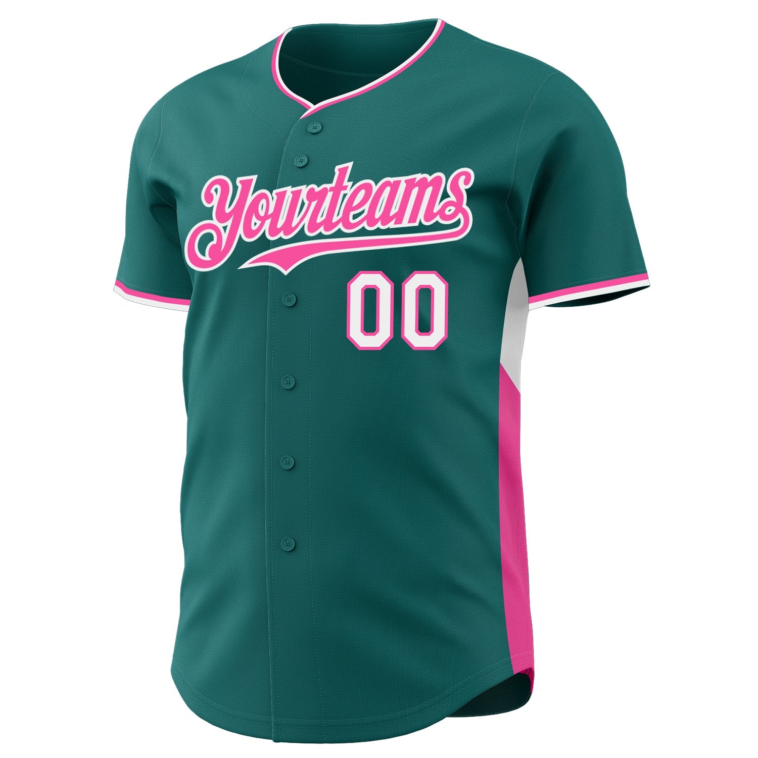 Custom Teal Pink-White Classic Color Block Side Panel Stripe Authentic Baseball Jersey view 2