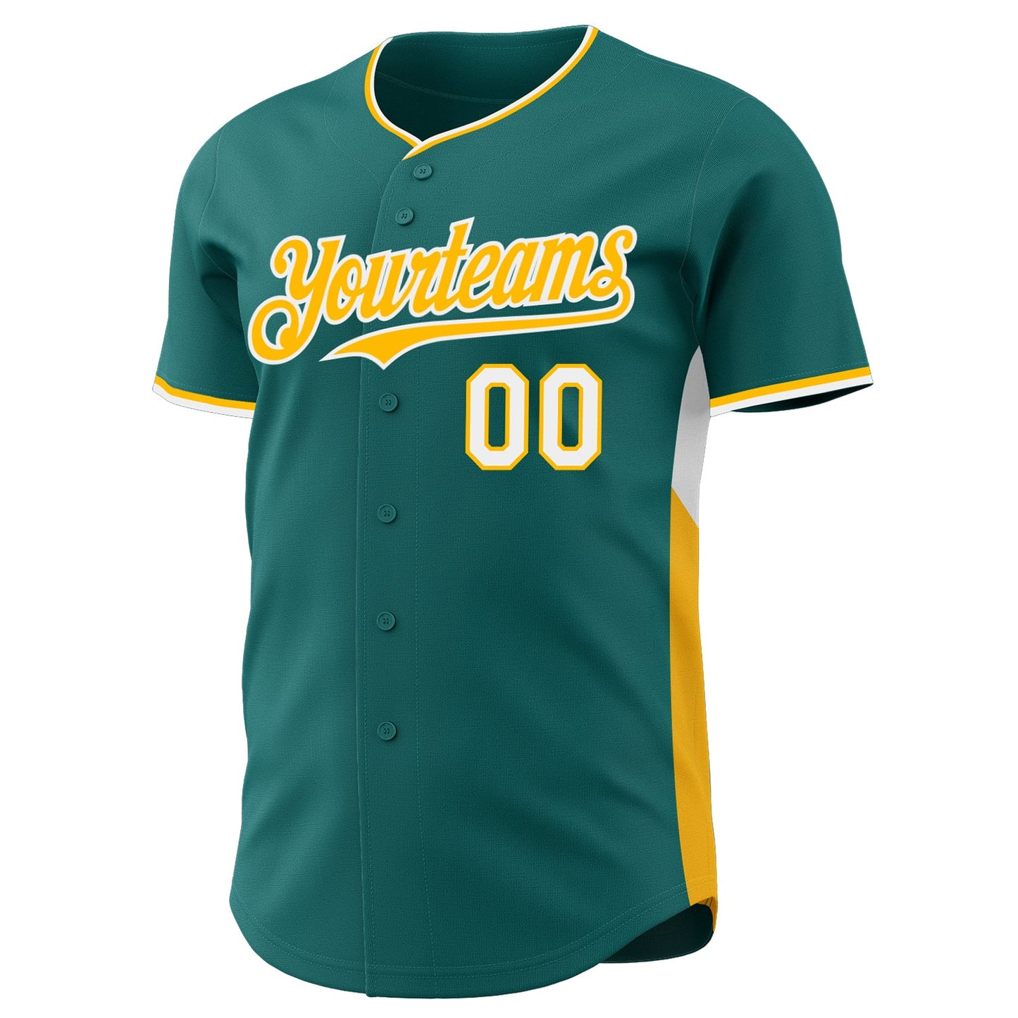 Custom Teal Gold-White Classic Color Block Side Panel Stripe Authentic Baseball Jersey view 2