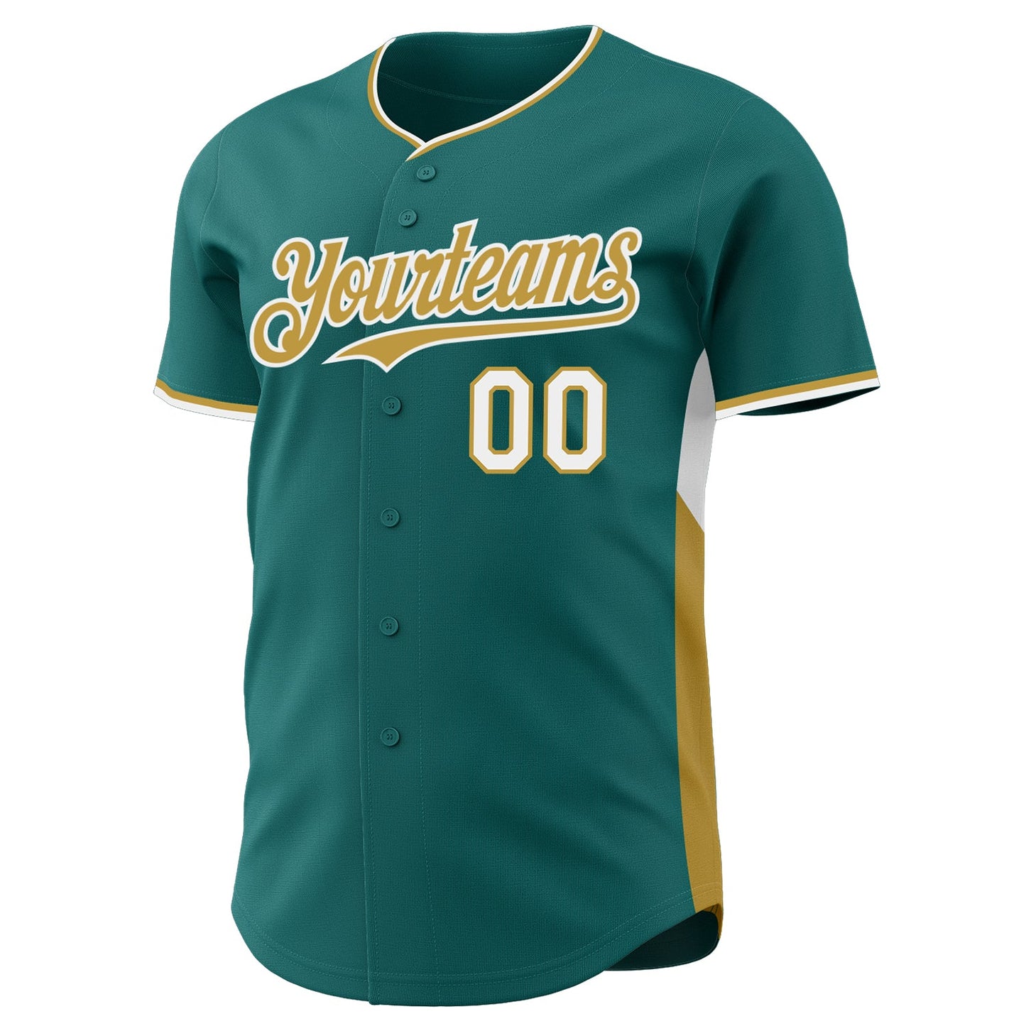 Custom Teal Old Gold-White Classic Color Block Side Panel Stripe Authentic Baseball Jersey view 2