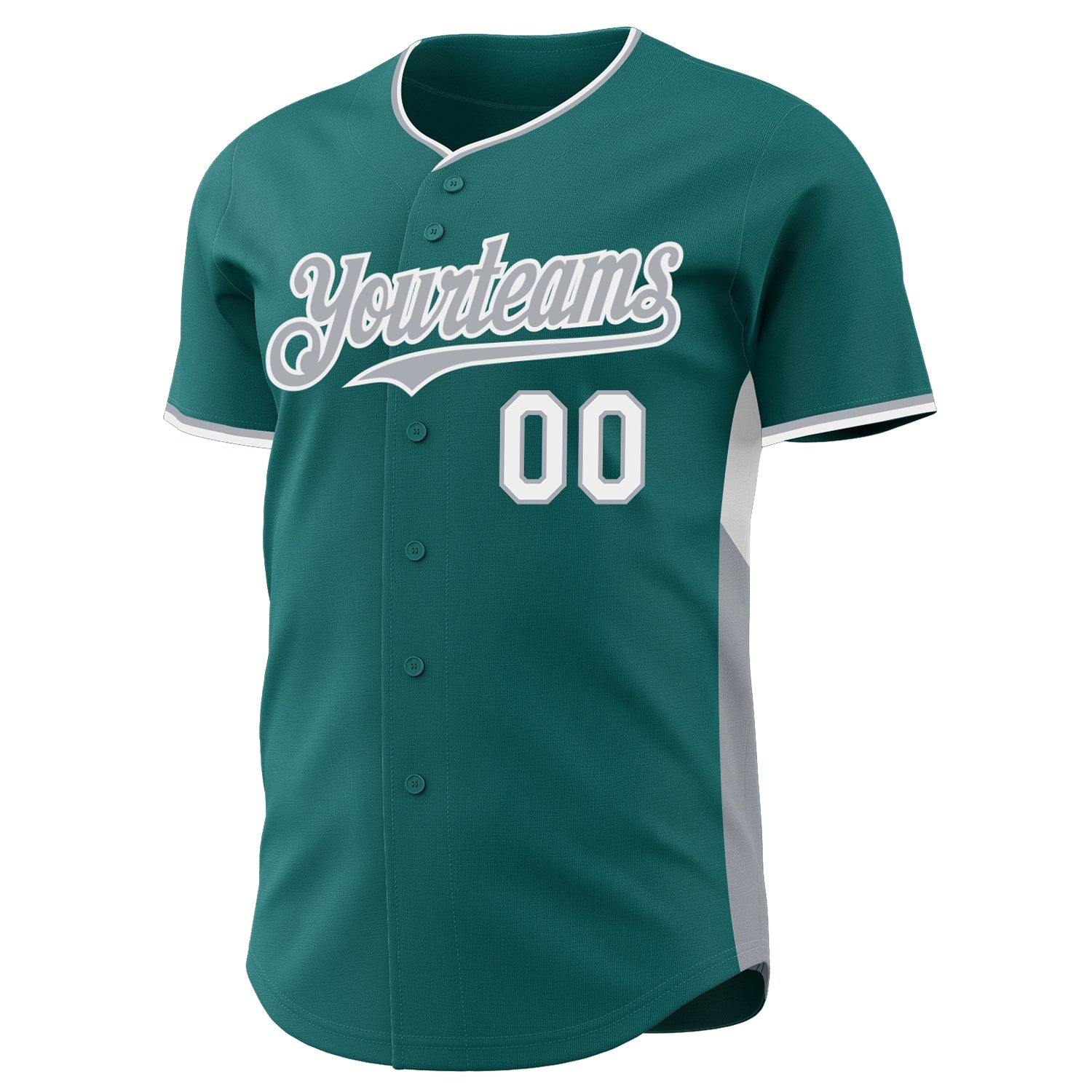 Custom Teal Gray-White Classic Color Block Side Panel Stripe Authentic Baseball Jersey view 2