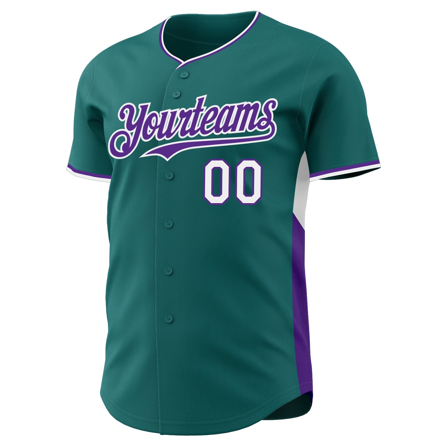 Custom Teal Purple-White Classic Color Block Side Panel Stripe Authentic Baseball Jersey view 2