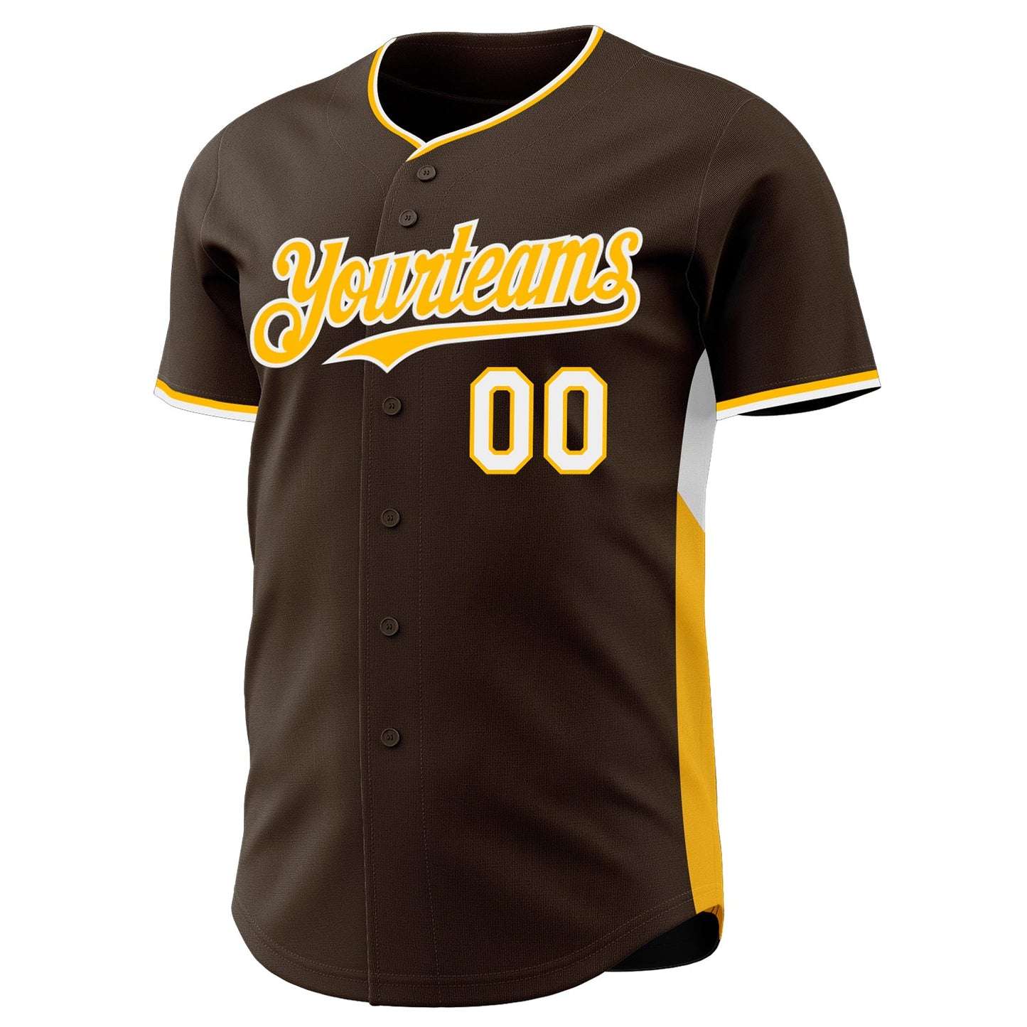 Custom Brown Gold-White Classic Color Block Side Panel Stripe Authentic Baseball Jersey view 2