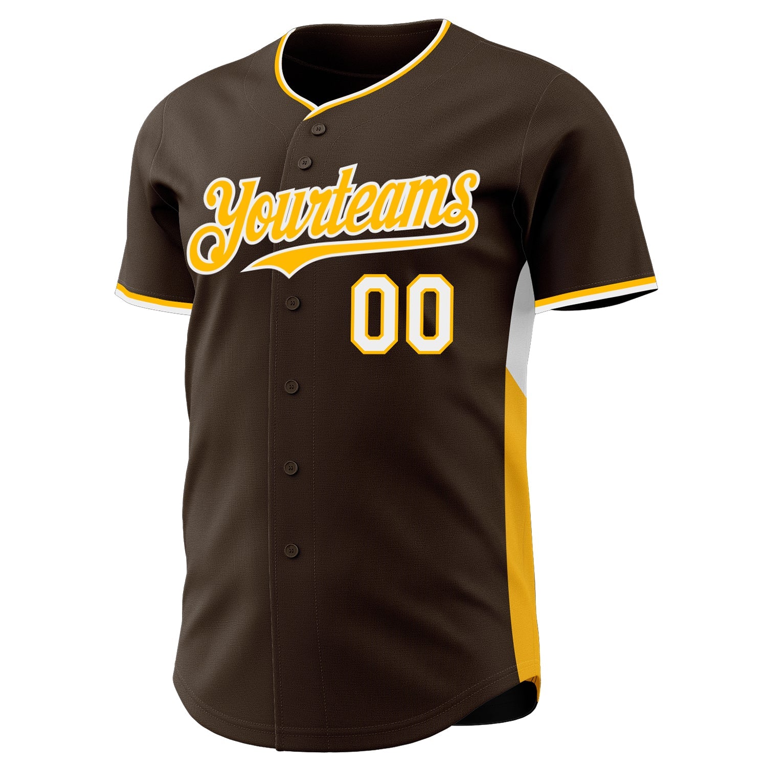 Custom Brown Gold-White Classic Color Block Side Panel Stripe Authentic Baseball Jersey view 2