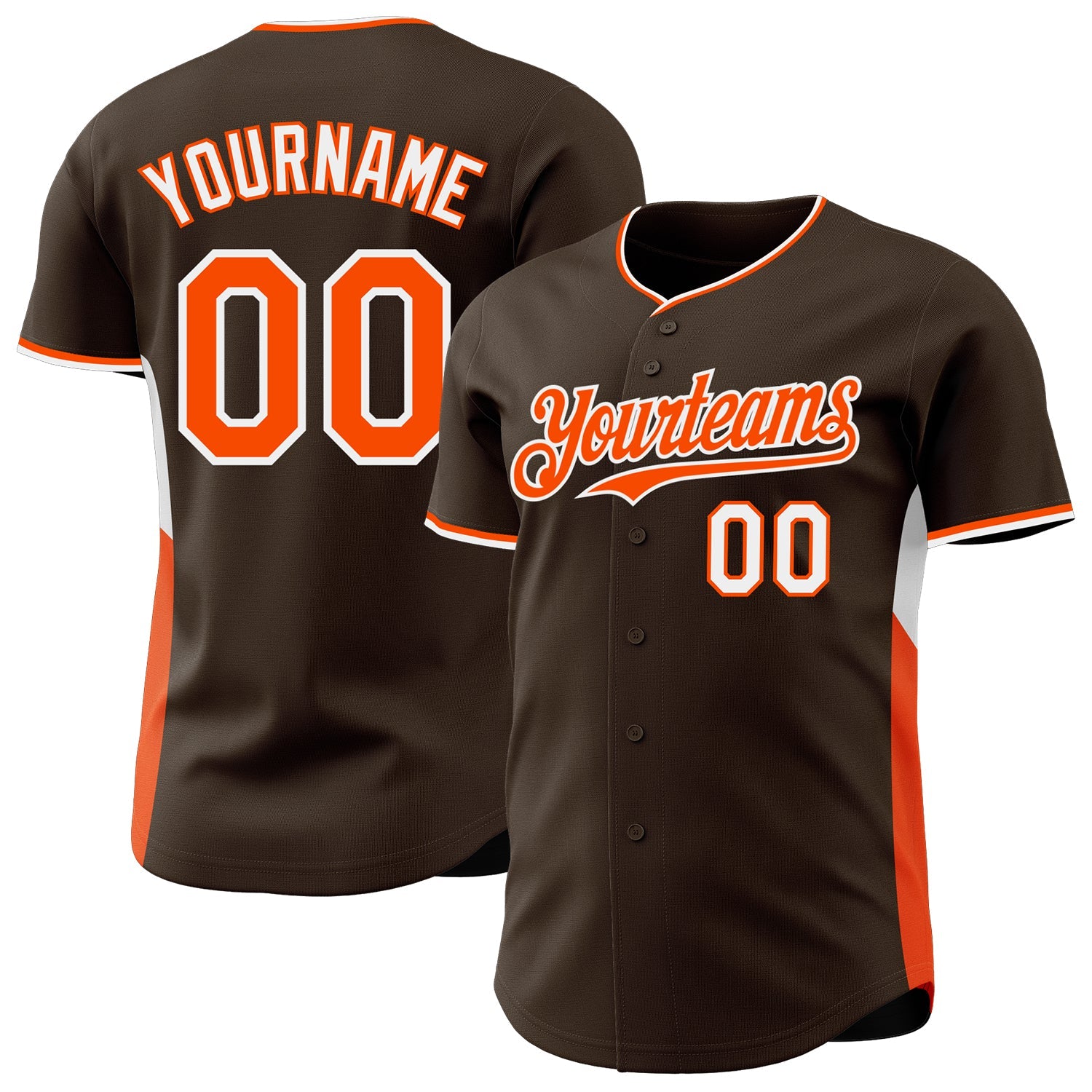 Custom Brown Orange-White Classic Color Block Side Panel Stripe Authentic Baseball Jersey - Main View