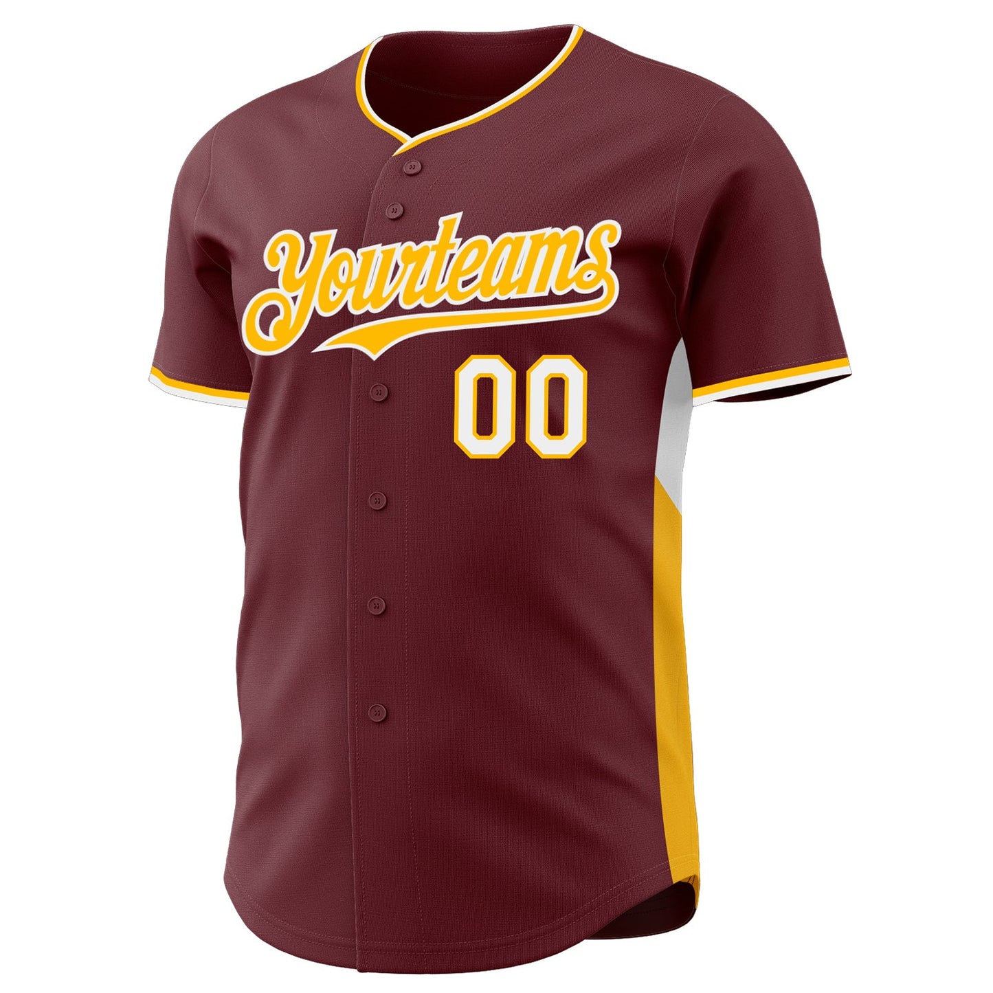Custom Burgundy Gold-White Classic Color Block Side Panel Stripe Authentic Baseball Jersey view 2