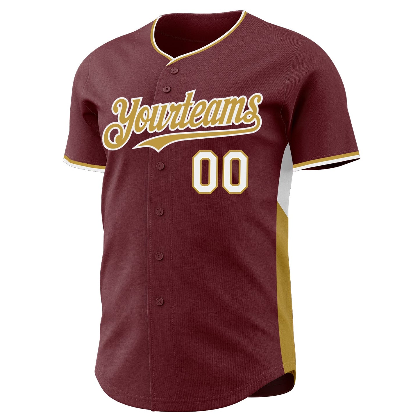 Custom Burgundy Old Gold-White Classic Color Block Side Panel Stripe Authentic Baseball Jersey view 2