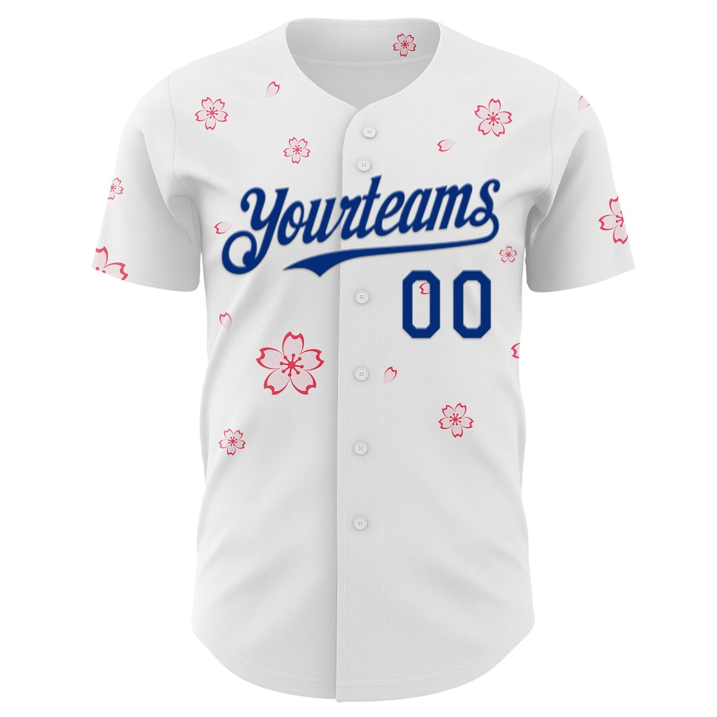 Custom White-Royal Cherry Blossoms Sakura Authentic Baseball Jersey view 2