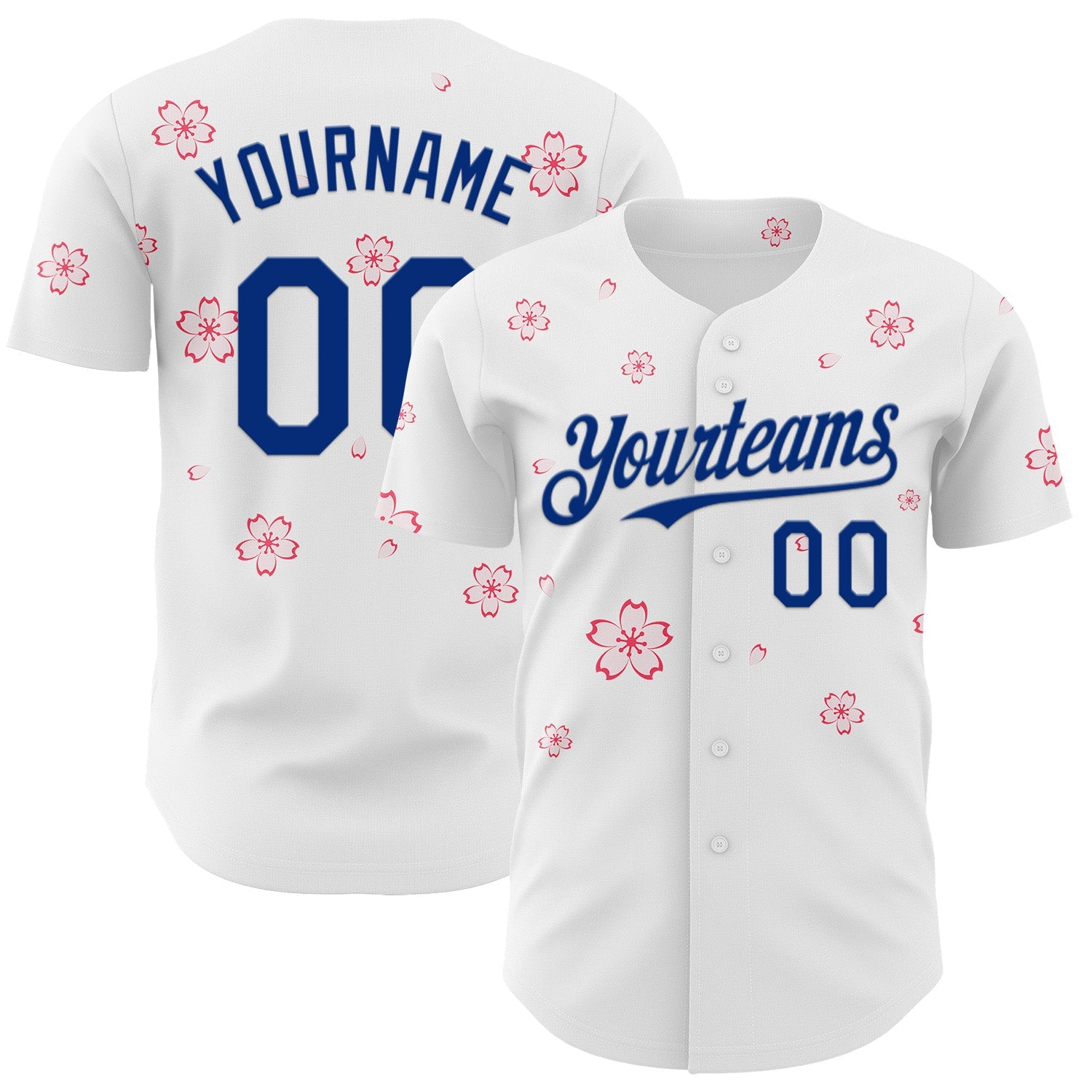 Custom White-Royal Cherry Blossoms Sakura Authentic Baseball Jersey - Main View